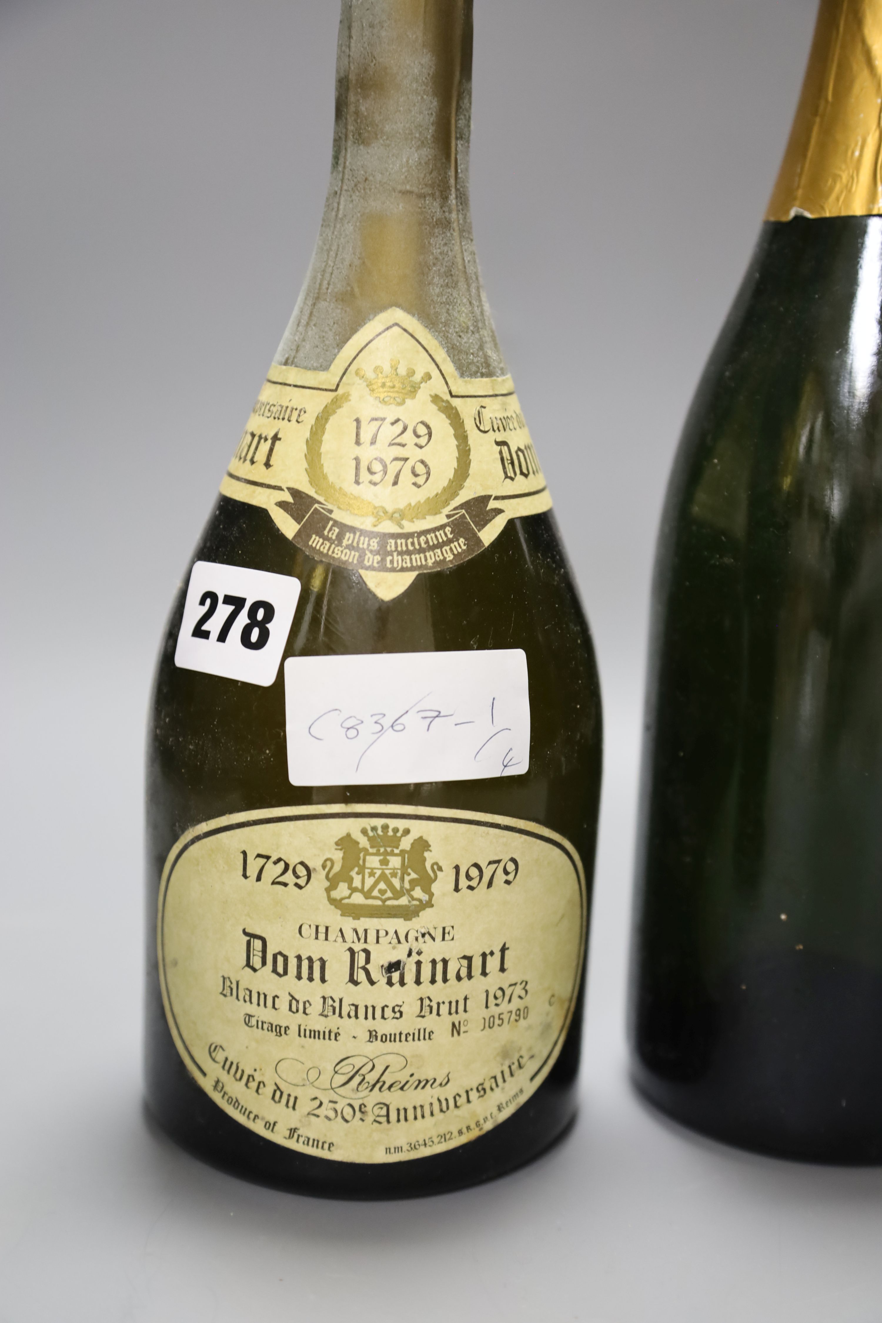 One bottle of Dom Ruinart Champagne, 1973 (250th Anniversary) & 3 other bottles.